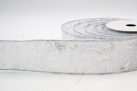 White/Silver_Leaves Swirl Christmas Wired Ribbon_KF8353G-1