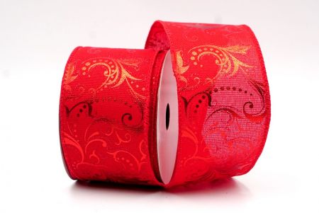 Red_Leaves Swirl Christmas Wired Ribbon_KF8354GC-7R-7