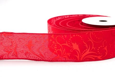 Red_Leaves Swirl Christmas Wired Ribbon_KF8354GC-7R-7