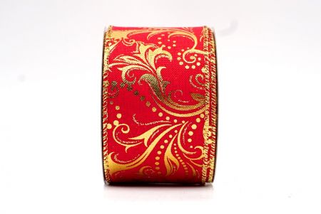 Red/Gold_Leaves Swirl Christmas Wired Ribbon_KF8355G-7
