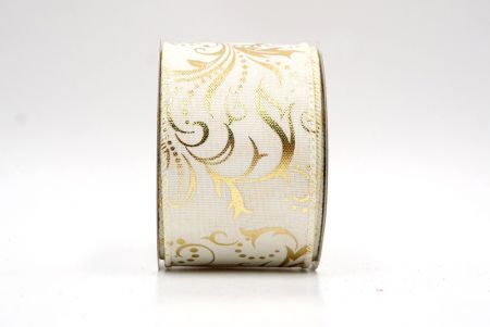 Ivory_Leaves Swirl Christmas Wired Ribbon_KF8355GC-2-2