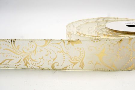 Ivory_Leaves Swirl Christmas Wired Ribbon_KF8355GC-2-2