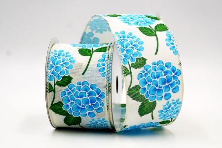 Krémfehér/Kék virágzó hortenzia virágtervezés szalag_KF8361GC-2-2