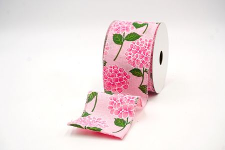 गुलाबी/गुलाबी खिलते हुए हाइड्रेंजिया फूल डिज़ाइन रिबन_KF8363GC-5-5