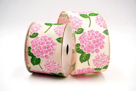 Дизайн ленты с цветением гортензии кремово-белого/розового цвета_KF8364GC-13-56