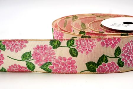 Cream White/ Pink Blooming Hydrangea flower Design Ribbon_KF8364GC-13-56