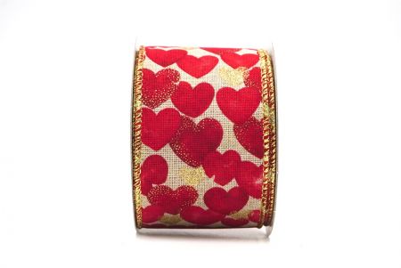 Light Brown/Gold Red Valentine's Heart Wired Ribbon_KF8377G-13