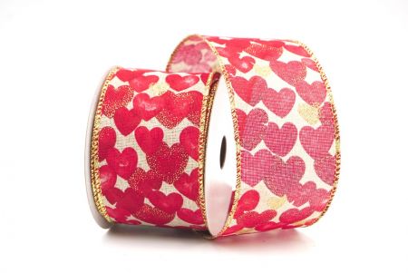 Light Brown/Gold Red Valentine's Heart Wired Ribbon_KF8377G-13