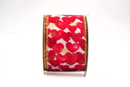 White/Gold Red Valentine's Heart Wired Ribbon_KF8377G-1