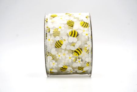 White/Sheer Spring Bee Wired Ribbon_KF8401GC-1-1