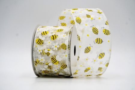 White/Sheer Spring Bee Wired Ribbon_KF8401GC-1-1