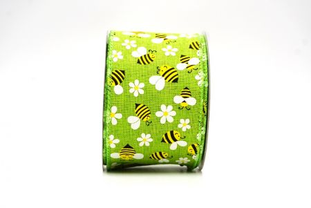 Яблочно-зеленая ленточка с проволокой Spring Bee_KF8402GC-15-190