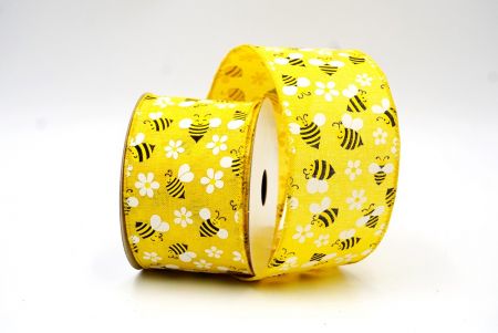 Żółta wiosenna wstążka druciana z motywem pszczół_KF8402GC-6-6