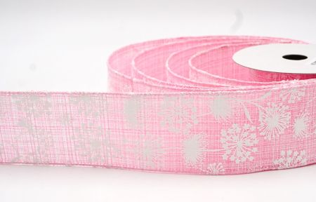 Светло-розовая проволочная лента с весенними одуванчиками_KF8404GC-5-5