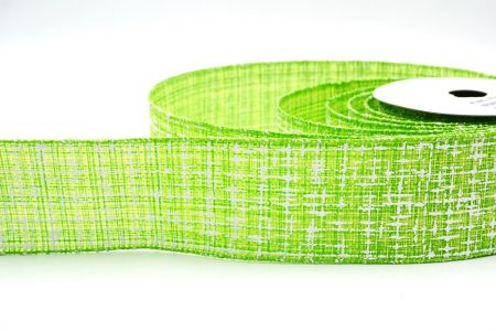 Zielona wstążka z pozorowanego lnianego materiału w wiosennych kolorach z drutem_KF8405GC-15-190