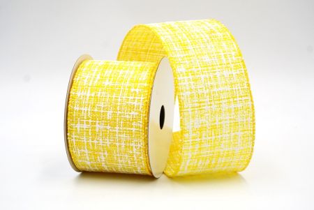 Żółta wstążka z pozorowanego lnianego materiału w wiosennych kolorach z drutem_KF8405GC-6-6