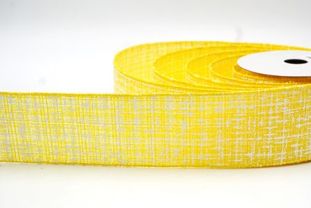 Żółta wstążka z pozorowanego lnianego materiału w wiosennych kolorach z drutem_KF8405GC-6-6