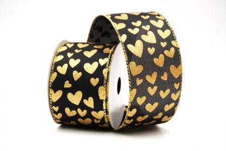 Black/Gold Valentines Heart Wired Ribbon_KF8406G-53