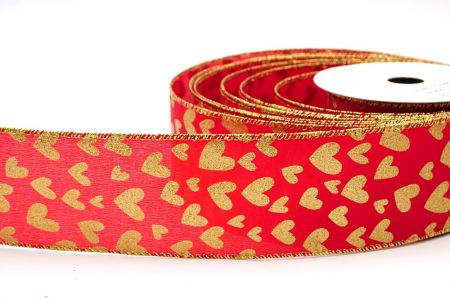 Red/Gold Valentines Heart Wired Ribbon_KF8406G-7