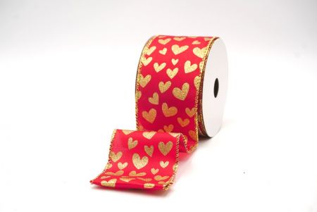 Punainen/kulta Valentines Heart Wired Ribbon_KF8406G-7