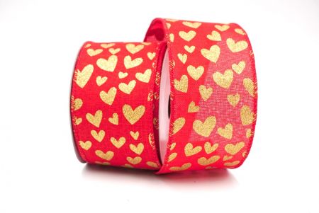 Red/Gold1 Valentines Heart Wired Ribbon_KF8407G-7-7