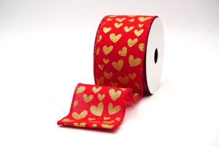 Red/Gold1 Valentines Heart Wired Ribbon_KF8407G-7-7