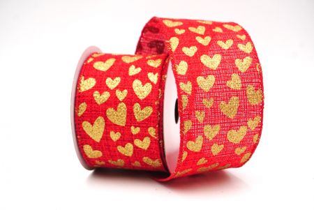 Red/Gold2 Valentines Heart Wired Ribbon_KF8408GC-7-7