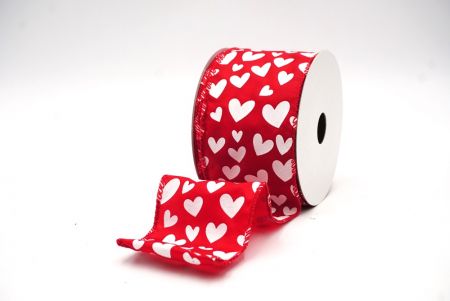 Punainen/valkoinen Valentines Heart Wired Ribbon_KF8409GC-7-7