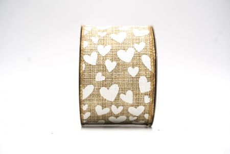 Світло-коричнева/біла стрічка з дротом у формі сердець на День святого Валентина_KF8410GC-13-183
