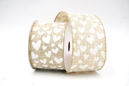 Light brown/White Valentines Heart Wired Ribbon_KF8410GC-13-183