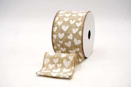 Light brown/White Valentines Heart Wired Ribbon_KF8410GC-13-183