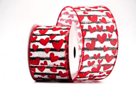Stripe white & black Valentines Heart Wired Ribbon_KF8411GC-1-7