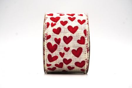 Vaaleanruskea & punainen Valentines Heart Wired Ribbon_KF8414GC-2-2