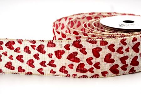 Light Brown & Red Valentines Heart Wired Ribbon_KF8414GC-2-2