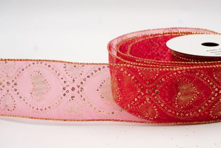 Red/Gold_Elegant Heart Wired Ribbon_KF8420G-7