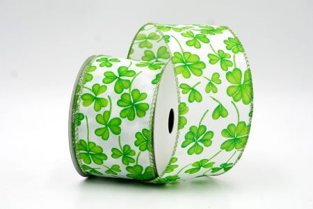 White/Green_Shamrock and Four Leaf Clover Wired Ribbon_KF8426GC-1-42