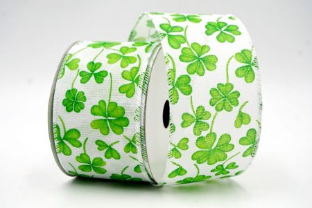 White_Shamrock and Four Leaf Clover Wired Ribbon_KF8427GC-1-1
