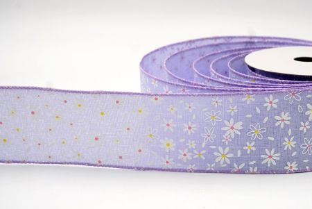 Фиолетовая_цветущая ленточка с проволокой для декора с изображением ромашки_KF8440GC-11-11
