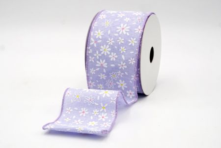 Фиолетовая_цветущая ленточка с проволокой для декора с изображением ромашки_KF8440GC-11-11