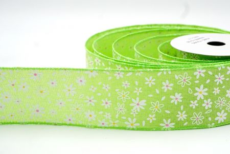 Светло-зеленая_цветущая ленточка с проволокой для декора с изображением ромашки_KF8440GC-15-190