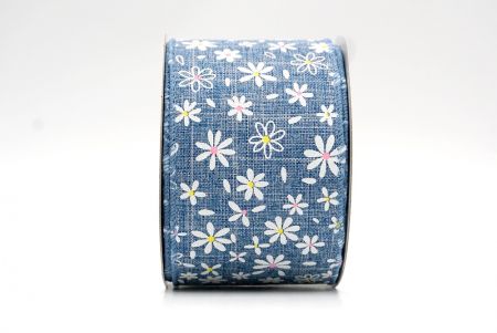 Джинсово-синяя_цветущая ленточка с проволокой для декора с изображением ромашки_KF8440GC-4-226