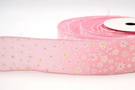 Розовая_цветущая ленточка с проволокой для декора с изображением ромашки_KF8440GC-5-5