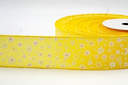 Желтая_цветущая ленточка с проволокой для декора с изображением ромашки_KF8440GC-6-6