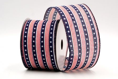 Cream/Navy Blue_4th of July Stars and Stripes Wired Ribbon_KF8445GC-2-4