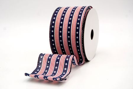 Cream/Navy Blue_4th of July Stars and Stripes Wired Ribbon_KF8445GC-2-4