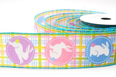 Light Blue Plaid Easter Bunny Wired Ribbon_KF8464GC-12-213