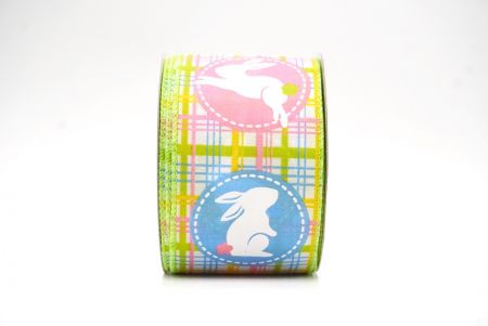 Apple green Plaid Easter Bunny Wired Ribbon_KF8464GC-15-190