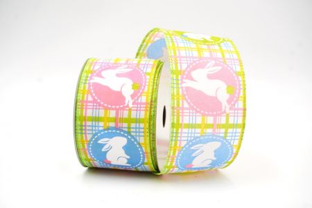 Apple green Plaid Easter Bunny Wired Ribbon_KF8464GC-15-190