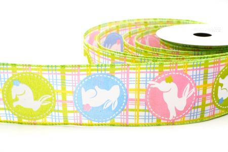 Apple green Plaid Easter Bunny Wired Ribbon_KF8464GC-15-190