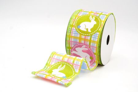 Apple green Plaid Easter Bunny Wired Ribbon_KF8464GC-15-190